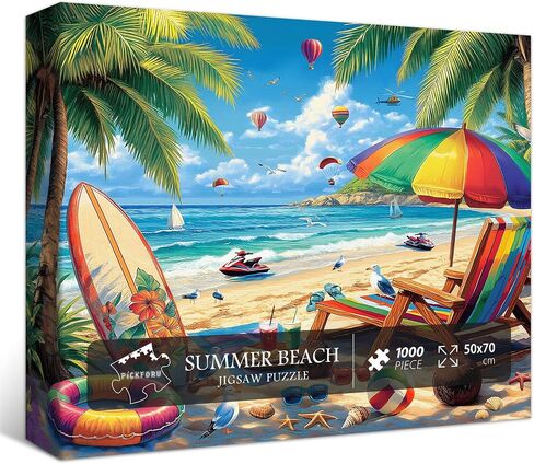 Beach Sunset 1000 Piece Puzzle for Adults, PICKFORU Summer Seaside Surfboard Jigsaw Puzzles, Colorful Hard Beach Vacation Theme as Art Decor in Saudi Arabia