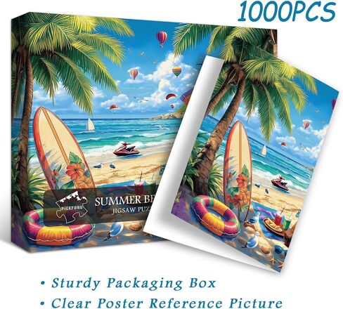 Beach Sunset 1000 Piece Puzzle for Adults, PICKFORU Summer Seaside Surfboard Jigsaw Puzzles, Colorful Hard Beach Vacation Theme as Art Decor in Saudi Arabia