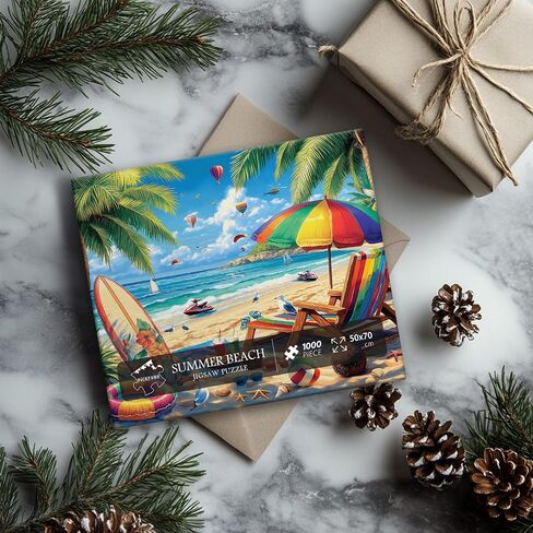 Beach Sunset 1000 Piece Puzzle for Adults, PICKFORU Summer Seaside Surfboard Jigsaw Puzzles, Colorful Hard Beach Vacation Theme as Art Decor in Saudi Arabia