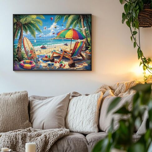 Beach Sunset 1000 Piece Puzzle for Adults, PICKFORU Summer Seaside Surfboard Jigsaw Puzzles, Colorful Hard Beach Vacation Theme as Art Decor in Saudi Arabia