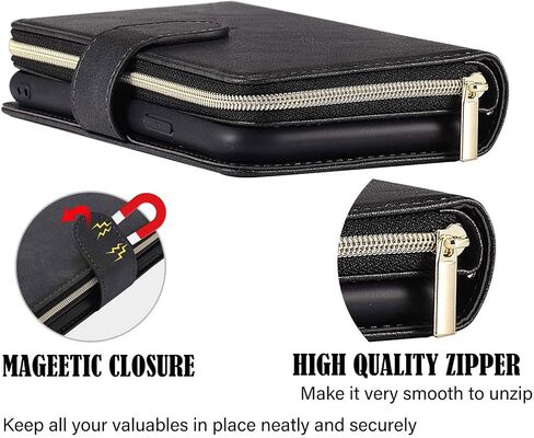 ZCDAYE Wallet Case for iPhone Xs Max 6.5",Premium[Magnetic Closure][Zipper Pocket] Folio PU Leather Flip Cover with 9 Card Slots Kickstand-Dark Blue in Kuwait