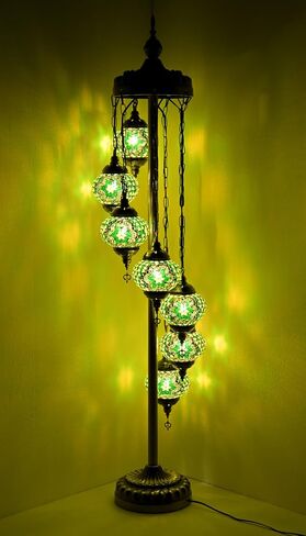 Turkish Moroccan DIY Floor Lamp Kit 7 Big Mosaic Glass Globes Vintage Bohemian Tiffany Style Decorative Floor Lamp (Colorful) in Saudi Arabia