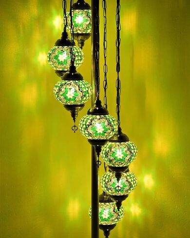 Turkish Moroccan DIY Floor Lamp Kit 7 Big Mosaic Glass Globes Vintage Bohemian Tiffany Style Decorative Floor Lamp (Colorful) in Saudi Arabia
