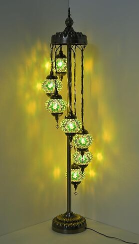 Turkish Moroccan DIY Floor Lamp Kit 7 Big Mosaic Glass Globes Vintage Bohemian Tiffany Style Decorative Floor Lamp (Colorful) in Saudi Arabia