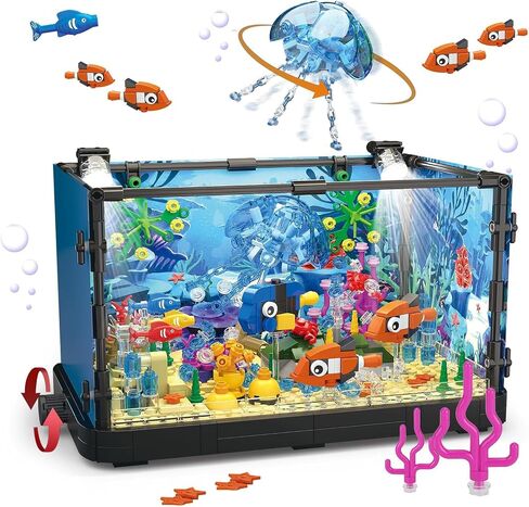 Fish Tank Building Set,Compatible with Lego Aquarium Including Marine Life Animals,Creative Lighting Fish Tank with Submarine Educational Building Toys for Kids 6-12(625Pieces) in Saudi Arabia