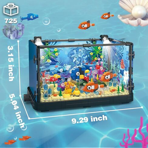 Fish Tank Building Set,Compatible with Lego Aquarium Including Marine Life Animals,Creative Lighting Fish Tank with Submarine Educational Building Toys for Kids 6-12(625Pieces) in Saudi Arabia