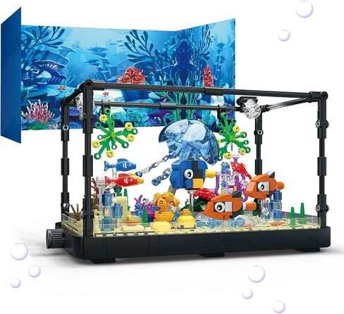 Fish Tank Building Set,Compatible with Lego Aquarium Including Marine Life Animals,Creative Lighting Fish Tank with Submarine Educational Building Toys for Kids 6-12(625Pieces) in Saudi Arabia