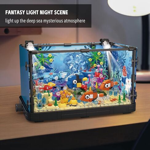 Fish Tank Building Set,Compatible with Lego Aquarium Including Marine Life Animals,Creative Lighting Fish Tank with Submarine Educational Building Toys for Kids 6-12(625Pieces) in Saudi Arabia