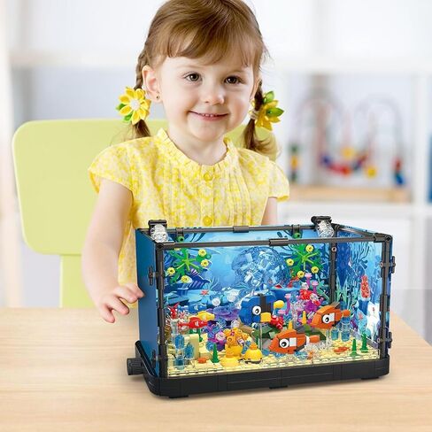 Fish Tank Building Set,Compatible with Lego Aquarium Including Marine Life Animals,Creative Lighting Fish Tank with Submarine Educational Building Toys for Kids 6-12(625Pieces) in Saudi Arabia