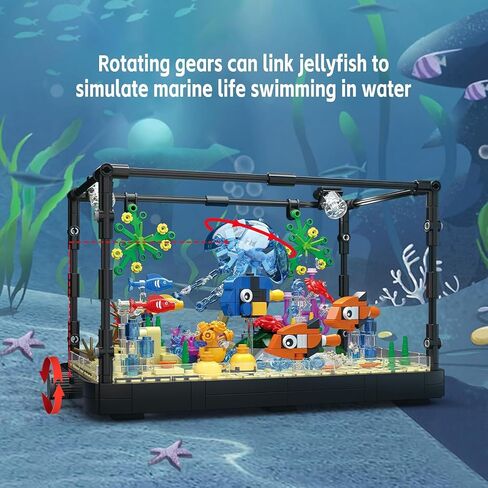 Fish Tank Building Set,Compatible with Lego Aquarium Including Marine Life Animals,Creative Lighting Fish Tank with Submarine Educational Building Toys for Kids 6-12(625Pieces) in Saudi Arabia