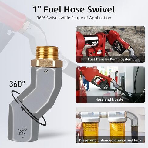 1'' NPT Automatic Fuel Nozzle with Fuel Hose Swivel & Hook, Auto Shut-Off Aluminum Alloy Diesel Nozzle Max Flow Rate 30 GPM, 19/16" (OD=30mm) Spout for Diesel, Gasoline, Biodies in Kuwait