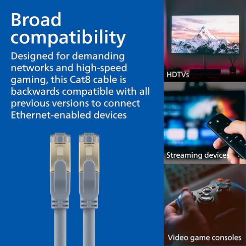 Philips Cat6 Ethernet Cable, Extra Long 7 Ft Cord, 10 Gbps, 250Mhz, Gold Plated RJ45M Connector, for Computer, Game Console, Cable/DSL Modem, Network Switch, Streaming Device, Blue, SWR3913BL/37 in Kuwait