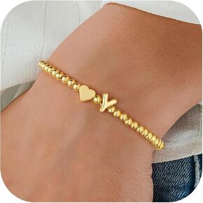 M MOOHAM Heart Initial Bracelet for Women - Dainty Gold Beaded Bracelets for Women Trendy Charm Letter A-Z Personalized Heart Jewelry Gifts in Kuwait