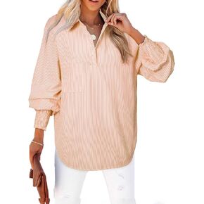 Astylish Women 2025 Fine Striped Smoocked Menley Derts Long Sleeve Plouse Plouse مع جيب in Kuwait