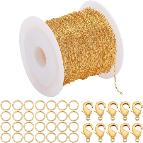 33 Feet/10m 2.5mm Brass Chain Bulk Curb Chain Links Cable Link Chain with 20Pcs Lobster Claw Clasps & 50Pcs Jump Rings Silver Chain Spool for Jewelry Making Supplies DIY Bracelet Necklace in Saudi Arabia
