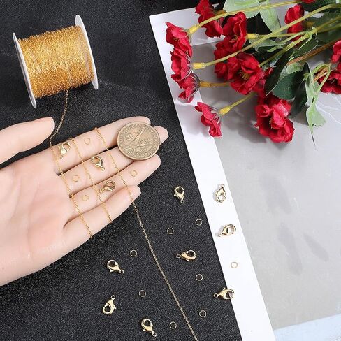 33 Feet/10m 2.5mm Brass Chain Bulk Curb Chain Links Cable Link Chain with 20Pcs Lobster Claw Clasps & 50Pcs Jump Rings Silver Chain Spool for Jewelry Making Supplies DIY Bracelet Necklace in Saudi Arabia