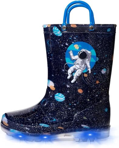 EUXTERPA Toddler Kids Waterproof Light Up Rain Boots Patterns and Glitter Boots with Handles for Boys Girls in Kuwait