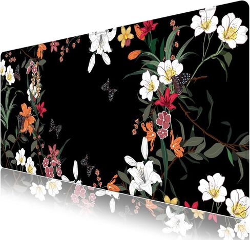 Colorful Flowers Desk Matt for Desktop, Mouse Pad Mat, Desk Mat for Keyboard and Mouse, XXL Large Mouse Pad for Desk, Anti-Slip Big Mousepad with Stitched Edges, Mouse Mat for Computer Laptop Women in Kuwait