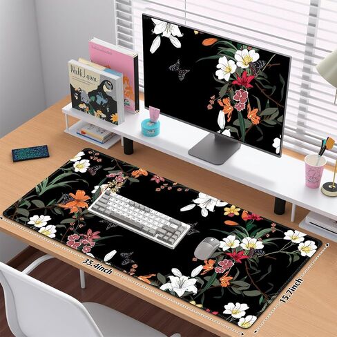 Colorful Flowers Desk Matt for Desktop, Mouse Pad Mat, Desk Mat for Keyboard and Mouse, XXL Large Mouse Pad for Desk, Anti-Slip Big Mousepad with Stitched Edges, Mouse Mat for Computer Laptop Women in Kuwait