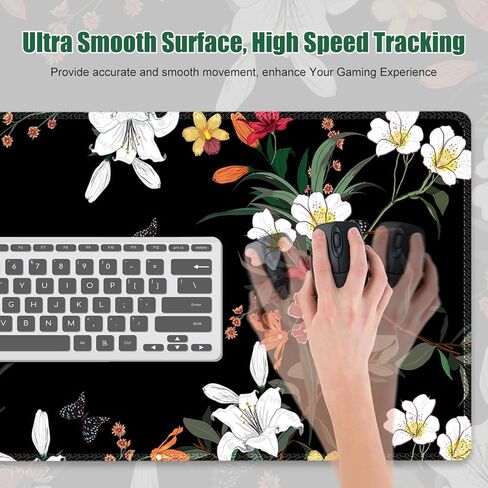 Colorful Flowers Desk Matt for Desktop, Mouse Pad Mat, Desk Mat for Keyboard and Mouse, XXL Large Mouse Pad for Desk, Anti-Slip Big Mousepad with Stitched Edges, Mouse Mat for Computer Laptop Women in Kuwait