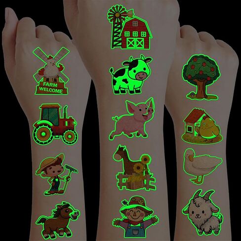 96 PCS Farm Barnyard Animal Pre-Cut Tattoos Statebors One 1st 1 اثنين من زخارف عيد ميلاد المزرعة الثانية مستلزمات الحفلات. in Kuwait