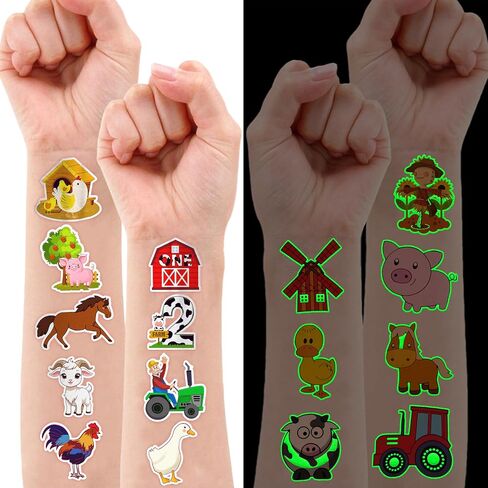 96 PCS Farm Barnyard Animal Pre-Cut Tattoos Statebors One 1st 1 اثنين من زخارف عيد ميلاد المزرعة الثانية مستلزمات الحفلات. in Kuwait