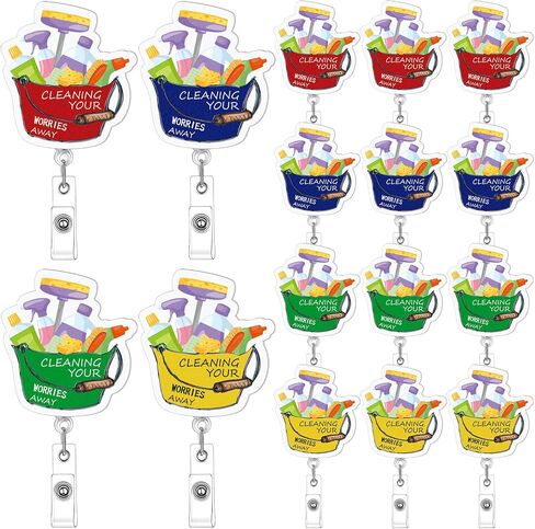Geyoga 12 Pcs Housekeeping Appreciation Badge Reels Patient Access Week Gifts Retractable ID Badge Holder Clip for Nurse Hospital Cleaning Your Worries Away for Customer Service Staff Coworker in Saudi Arabia