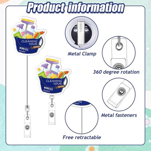 Geyoga 12 Pcs Housekeeping Appreciation Badge Reels Patient Access Week Gifts Retractable ID Badge Holder Clip for Nurse Hospital Cleaning Your Worries Away for Customer Service Staff Coworker in Saudi Arabia