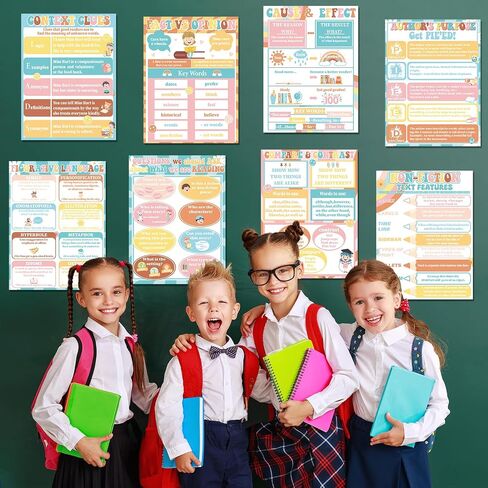 CHUNNIN 16Pcs Greenery Reading Comprehension Poster for Classroom Decoration Sign Boho Educational Motivational Literature Genre Bulletin Board Charts for Elementary Middle High School Wall Decor in Saudi Arabia