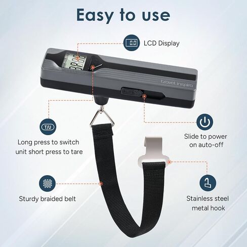 travel inspira Luggage Scale Battery-Free, Travel Essentials, Portable Handheld Digital Suitcase Weight Scale for for Travel Accessories, 110lbs/50kg (Black) in Kuwait