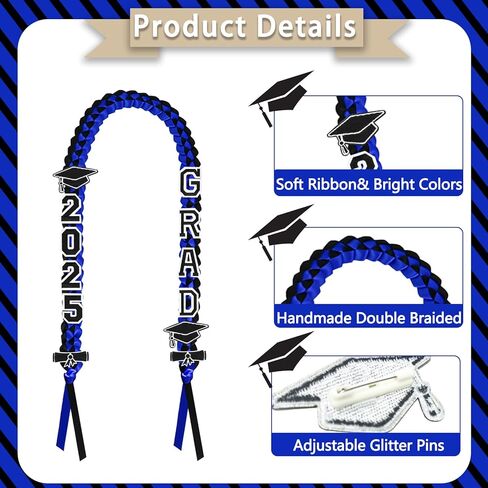 Graduation Leis 2025, Class of 2025 Grad Ribbon Leis with Pins, Grad Necklace Handmade Braided Necklace, Graduation Gifts for Women and Men (Black & Red) in Kuwait
