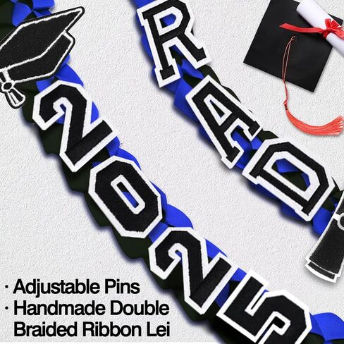 Graduation Leis 2025, Class of 2025 Grad Ribbon Leis with Pins, Grad Necklace Handmade Braided Necklace, Graduation Gifts for Women and Men (Black & Red) in Kuwait
