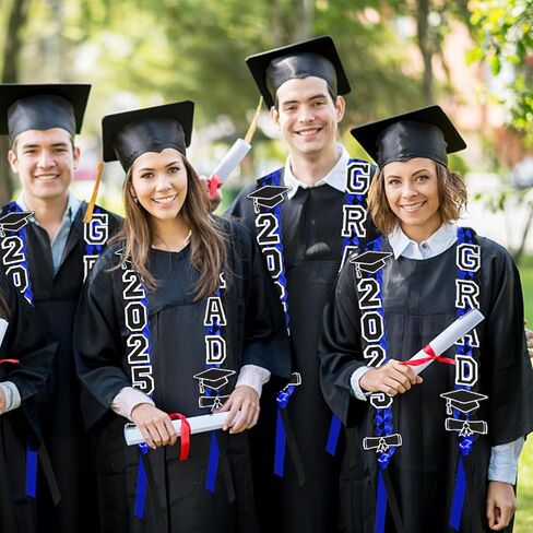 Graduation Leis 2025, Class of 2025 Grad Ribbon Leis with Pins, Grad Necklace Handmade Braided Necklace, Graduation Gifts for Women and Men (Black & Red) in Kuwait