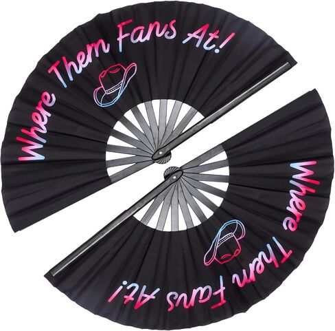 13 Inch Clack Popping Line Dancing Fans Boots on The Ground Large Foldable Hand Fan Make Sound for Dance Rave (Black 2 Pack) in Kuwait