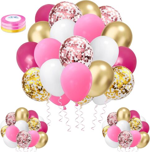 100 Pcs Red Gold Confetti Balloons Kit,12 Inch Metallic Black White Gold Party Balloons with Ribbons for Graduation Birthday Wedding Party Halloween Decorations (Red Gold) in Saudi Arabia