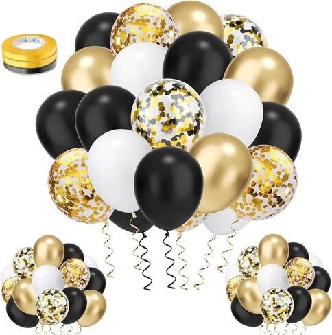 100 Pcs Red Gold Confetti Balloons Kit,12 Inch Metallic Black White Gold Party Balloons with Ribbons for Graduation Birthday Wedding Party Halloween Decorations (Red Gold) in Saudi Arabia