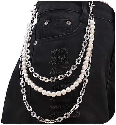 Layered Pants Chains for Men Women Punk Wallet Belt Trousers Jeans for Men Pocket for Pants Exquisite Rhinestone Flower Pearl Wallet Chain in Saudi Arabia