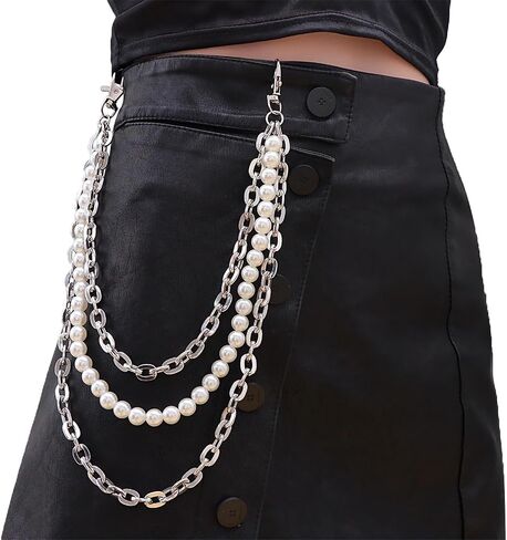 Layered Pants Chains for Men Women Punk Wallet Belt Trousers Jeans for Men Pocket for Pants Exquisite Rhinestone Flower Pearl Wallet Chain in Saudi Arabia