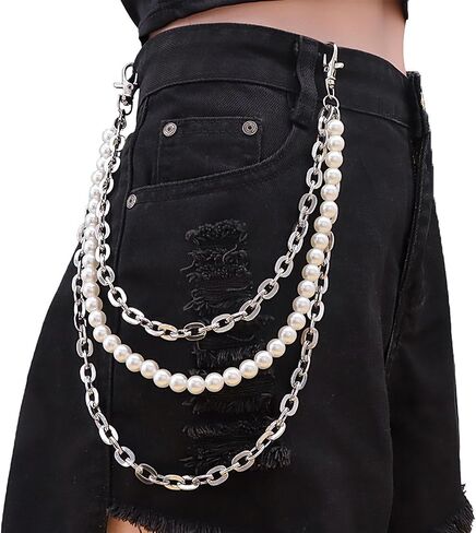 Layered Pants Chains for Men Women Punk Wallet Belt Trousers Jeans for Men Pocket for Pants Exquisite Rhinestone Flower Pearl Wallet Chain in Saudi Arabia