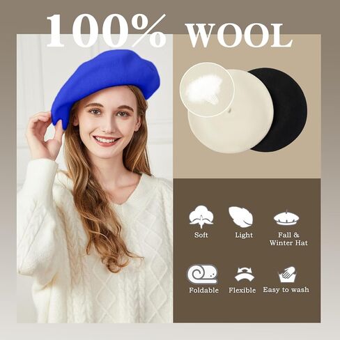 XXL 100% Wool French White Beret Hats for Women Man Painter hat Classic Painter's Hat Girl Solid Color Classic in Kuwait