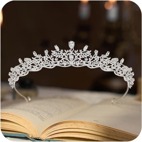 SWEETV Silver Tiara Crown for Women,Princess Tiaras for Girls,Crystal Retro Hair Accessories for Wedding Birthday Prom Pageant Quinceanera in Kuwait