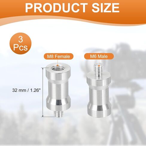 Patikil Camera SPIGOT SPEMS CONCELTER M8 Female to M6 Male ، 6 Pack Tripod Screw Adapter Spigot Stud for Light Stand Hot Shoe Shoe Adapter Adapter Ball Head Flash ، Silver in Saudi Arabia
