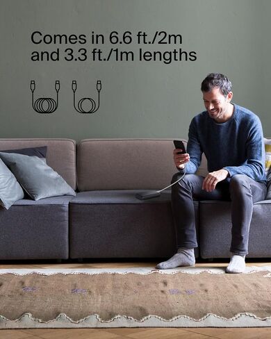 Belkin BoostCharge (2M/6.6ft) Braided USB-C to USB-C Cable for iPhone 16, iPhone 16 Pro, iPhone 16 Pro Max, Galaxy S25, S24, Galaxy Note, Pixel 9, iPad Pro, Nintendo Switch 2 & More - Blue in Saudi Arabia
