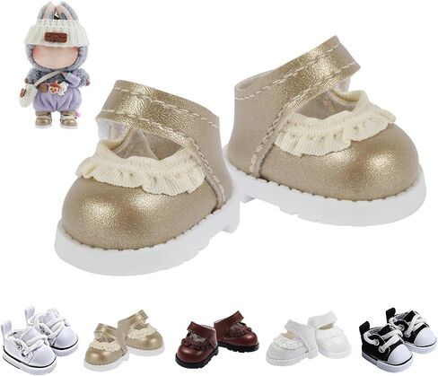 Ciunra Cute 6.7in(17cm) Doll Shoes for LUBUBU, 1 Pair of Premium Clog Shoes with Cute Decoratives, White Oil Painting Exterior Vibrant Purple Interior in Kuwait