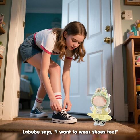 Ciunra Cute 6.7in(17cm) Doll Shoes for LUBUBU, 1 Pair of Premium Clog Shoes with Cute Decoratives, White Oil Painting Exterior Vibrant Purple Interior in Kuwait