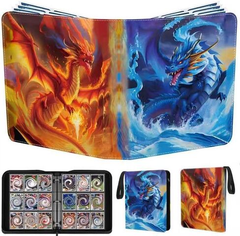 LZSIG Card Binder 4-Pockets, 448 Cards Holder with 56 Removable Sleeves, 3-Ring Zipper Sports Book Compatible with TCG, MTG and Game Cards, Trading Card Collector Album, Gifts for Boys and Girls in Saudi Arabia