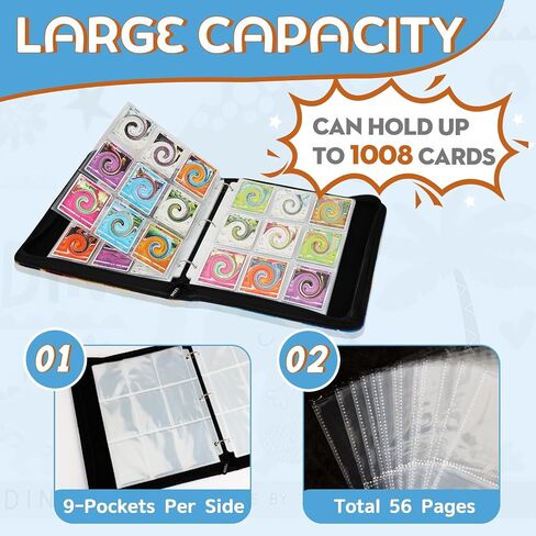 LZSIG Card Binder 4-Pockets, 448 Cards Holder with 56 Removable Sleeves, 3-Ring Zipper Sports Book Compatible with TCG, MTG and Game Cards, Trading Card Collector Album, Gifts for Boys and Girls in Saudi Arabia