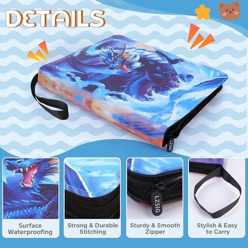 LZSIG Card Binder 4-Pockets, 448 Cards Holder with 56 Removable Sleeves, 3-Ring Zipper Sports Book Compatible with TCG, MTG and Game Cards, Trading Card Collector Album, Gifts for Boys and Girls in Saudi Arabia