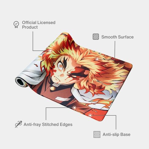 Demon Slayer Kimetsu No Yaiba Tanjiro Gaming Mouse Pad, Computer Mouse Mat, Flat Stitched Edge, Non-Slip Rubber Base, Gamers & Office Use - Officially Licensed in Saudi Arabia