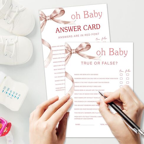 Baby Trivia Baby Shower Game Set, 30 Pink Bow Baby Shower Game Cards with Answer Card, Game Cards for Baby Announcement Gender Reveal, Baby Shower Party & Activities Supplies -P02 in Saudi Arabia